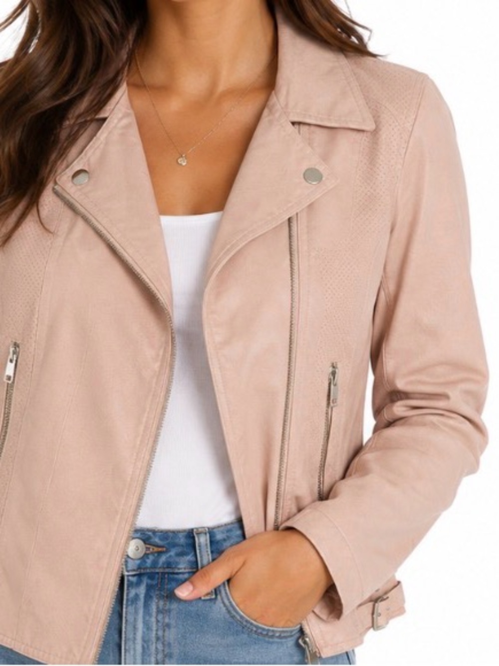 Maurice's Women's Blush‎ Pink Faux Suede Moto Jacket size medium